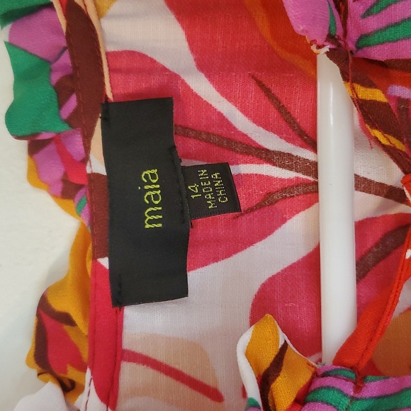 Revolve Maia Colorful Tropical Floral Dress Size 14 Ruffle Sleeve Tie V- Neck - Picture 8 of 12